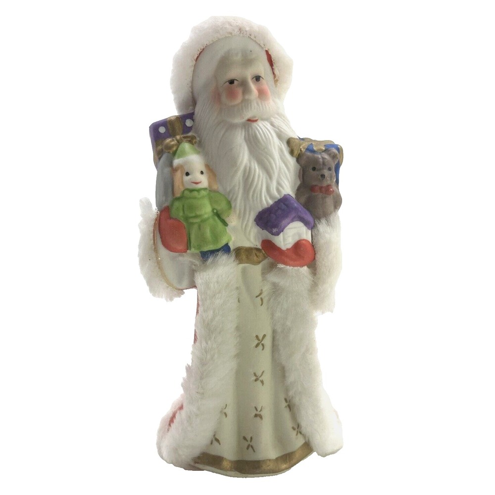 Vtg Ceramic Santa Claus Figurine K's Collection 7.5" Furry Fur Coat